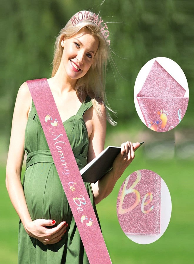 OYANIMO Mom to be Baby Shower Decorations, Mom to be Sash and Tiara Set Mother to be Crown Mom to be Pin Maternity Gift for Her, for Gender Reveal and Baby Girl Showers, Pink (Pink) - Image 3
